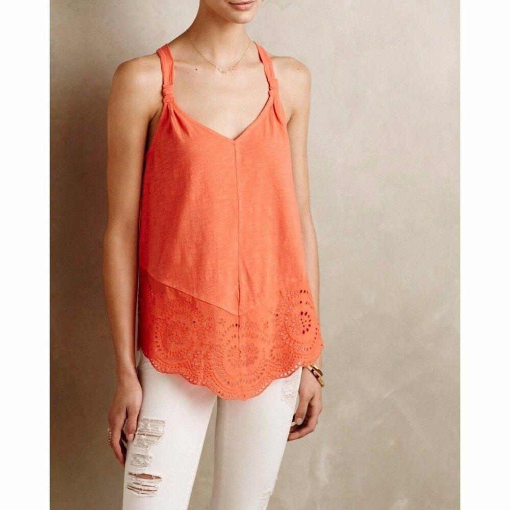 Meadow Rue Anthropologie Knotted Tank Blouse Top Eyelet Sleeveless S NWD 255032